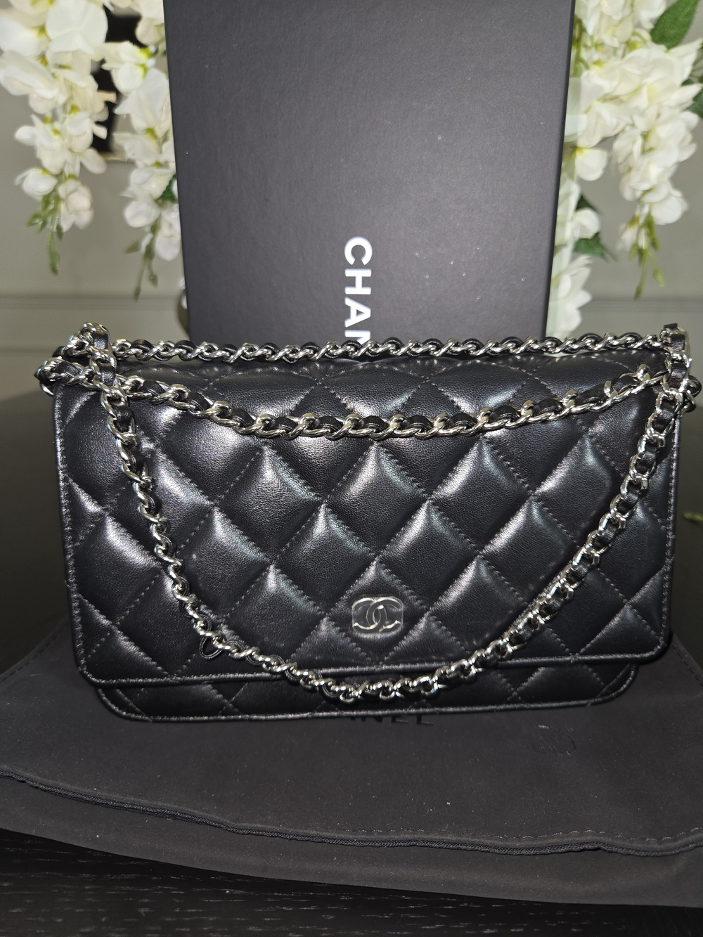 CHANEL Wallet On Chain Black Quilted Lambskin Chain Shoulder Bag